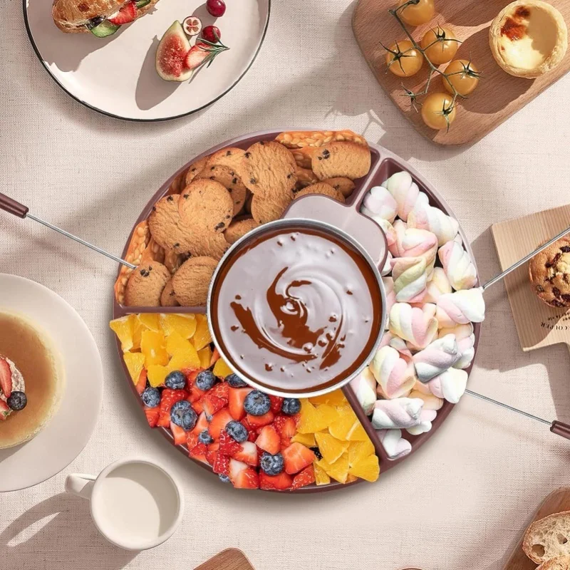 25W Electric Chocolate Melting Pot Stainless Steel Fondue Set For Dipping Drizzling Decorating Strawberries
