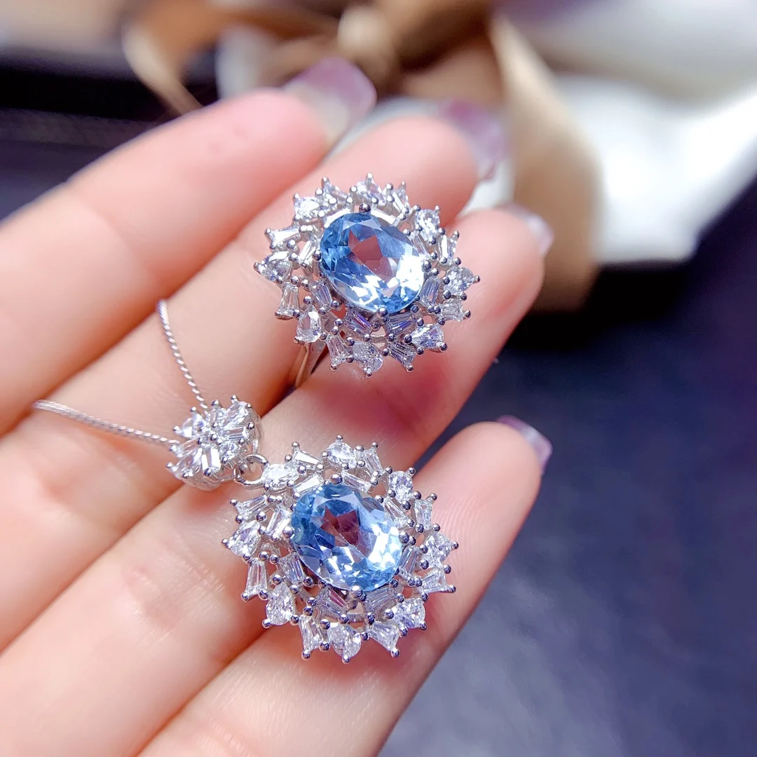 Sky Blue Topaz Jewelry Set Women's Sterling Silver 925 Jewelry Elegant Women's boutique Wholesale boutique free shipping