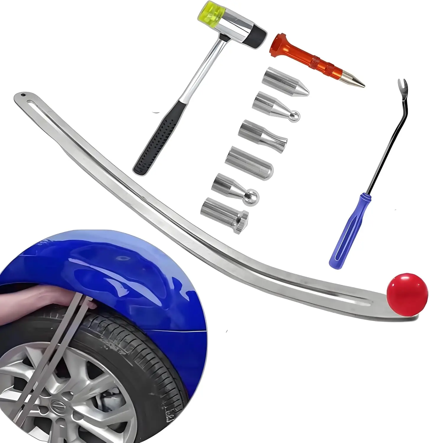 

Комплект автомобильного съемника вмятин, ручные инструменты PDR с лом и резиновым молотком для металлических поверхностей