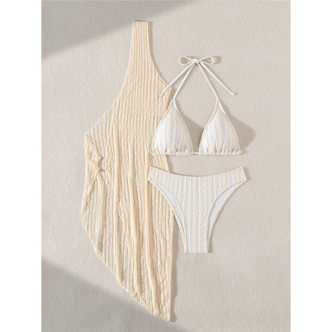 Sexy mit Überwurf, Neckholder-Bikini, brasilianischer Bikini, Damen-Badeanzug, dreiteiliges Bikini-Set, Damen-Badebekleidung, Badeanzug, Schwimmanzug V6011 – Detail 19