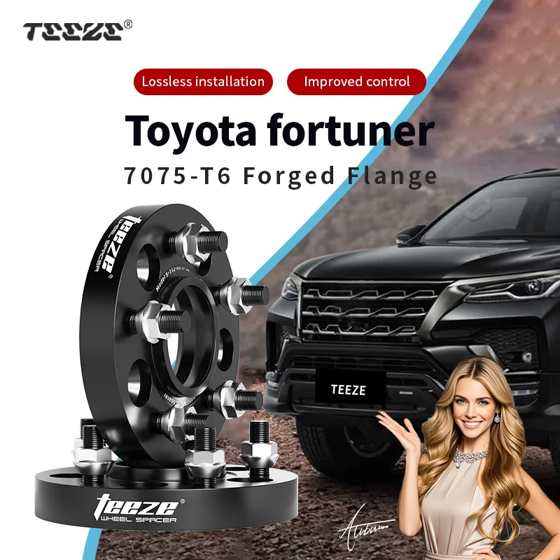 Teeze 2/4pcs 6x139.7 106.1mm M12x1.5 Hub Centric Black Forged wheel spacer For Toyota Fortuner Flange Plate25/30/35/38/50mm