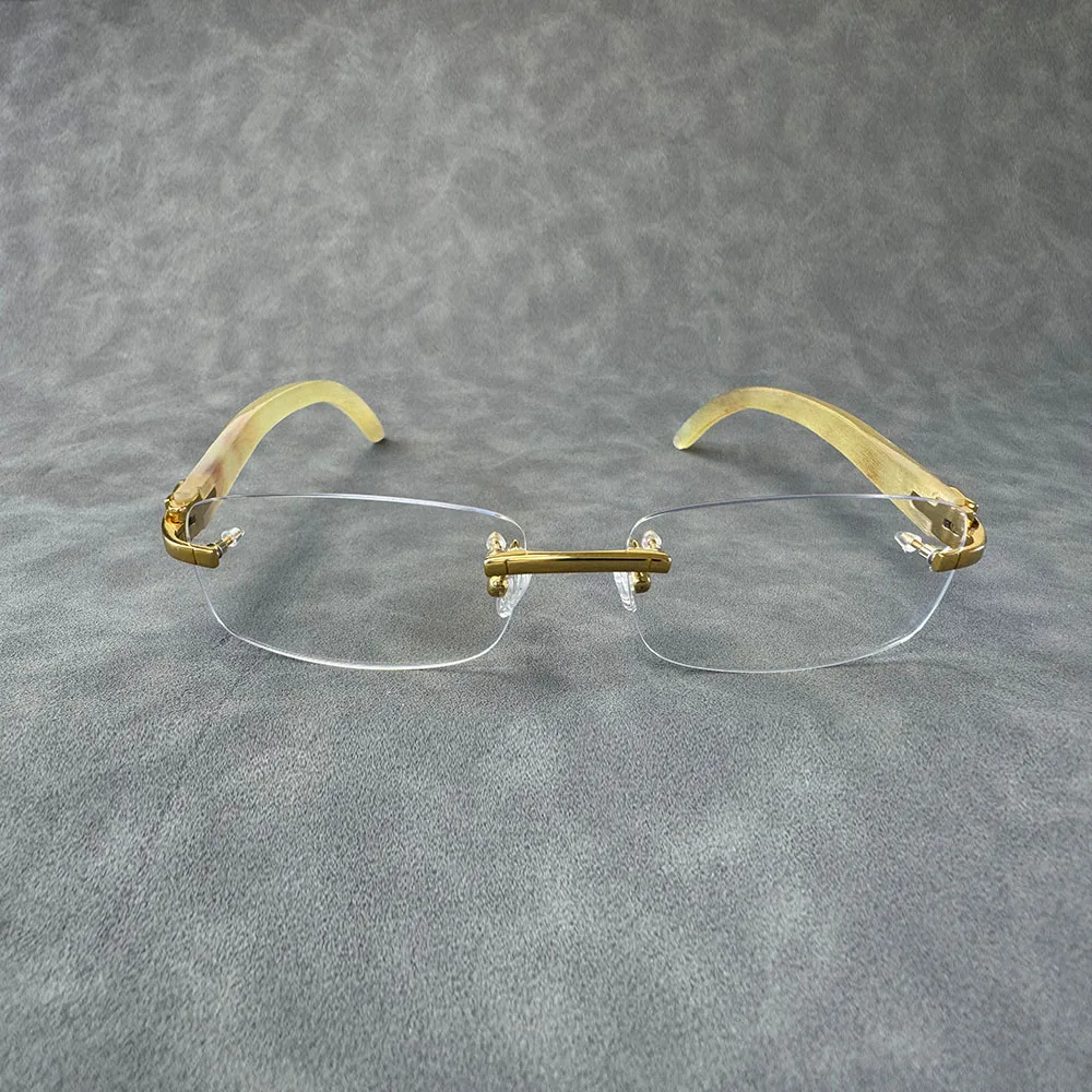 

Eyeglass Frames Rimless Unique Vintage Square Lenses Eyeglasses Handmade Honey Horn Reading Prescription Men's Glasses Frames