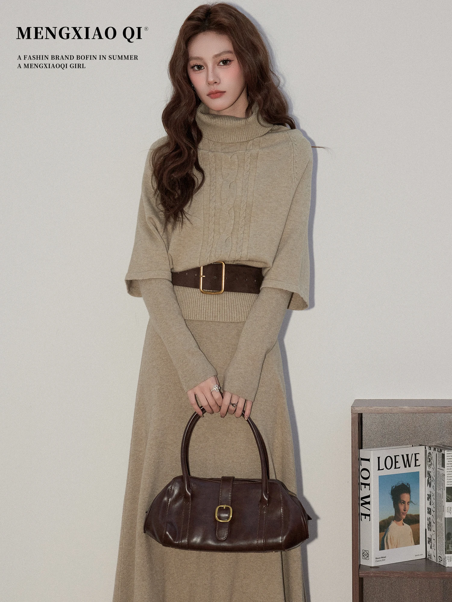 

Модный женский комплект из двух предметов: свитер и жилет, осенне-зимний, облегающий, вязаный, от Meng Xiaoqi Design