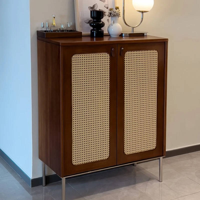 

Vintage foyer shoe cabinet made of rattan woven solid wood entrance door, living room storage and storage