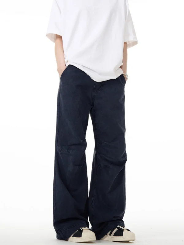 

Американские винтажные плиссированные драпированные джинсы CleanFit, свободные прямые повседневные брюки, мужские модные широкие брюки со средней талией, длинные брюки...