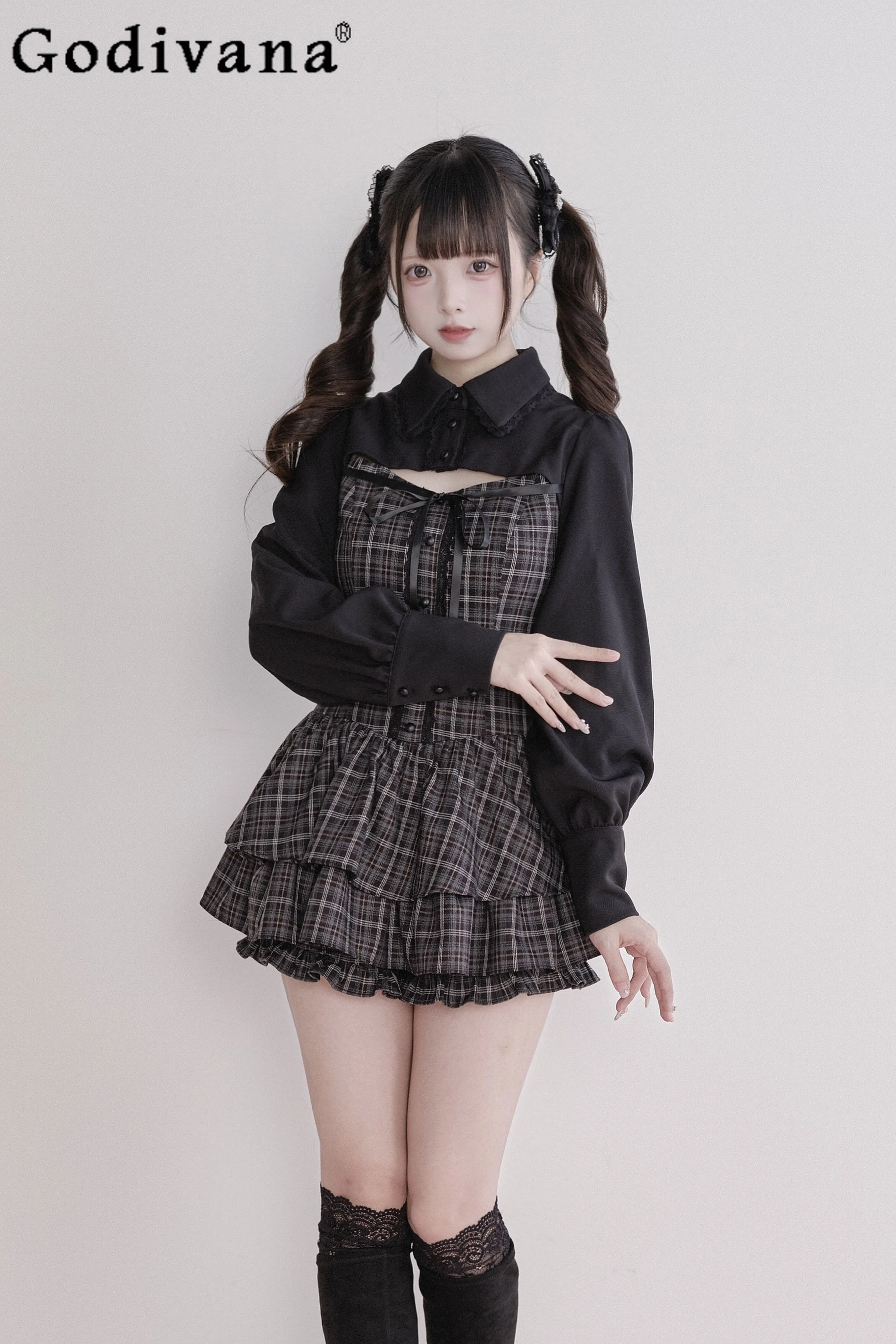 

Original Japanese Subculture Mass-produced Mine Long-sleeve Top and Shorts 2-piece Set Women's Slim-fit Lolita Dress Set Spring