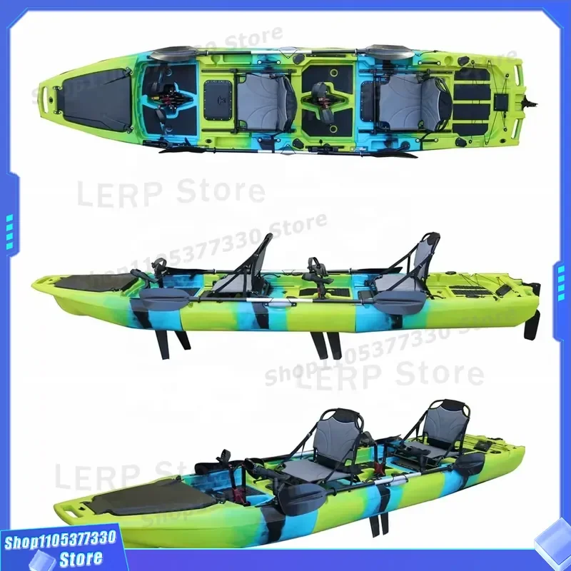 Fishing Flap Pedal Drive Kayak Person Recreational Kayak Simple 3 Section Detachable Folding 14 FT 3 Years Double Seats Kayak