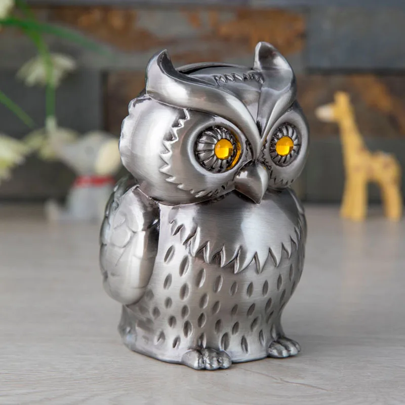 Cartoon Owl Metal Material Piggy Bank For Kids  Spaarpot Antique petwer Money Saving Box For Chirdren PB038