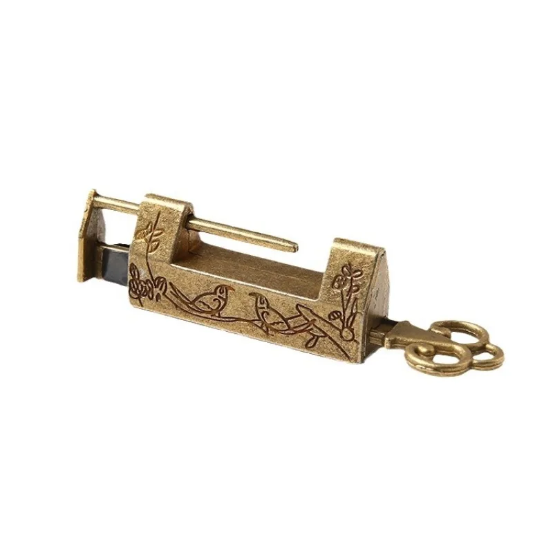 1pc Mini Creative Practical Magpie Pattern Small Lock Old Box Padlock Horizontal Retro Lock Vintage Furniture Ornaments Box Lock