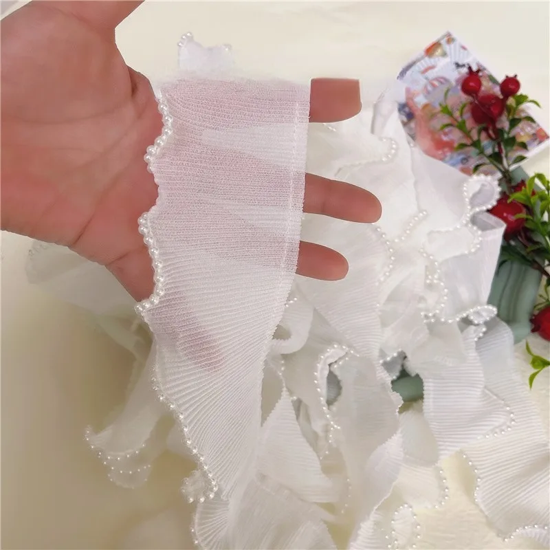 Chiffon Pleated Lace Trims, Ribbon Fabric Applique, Fold Ruffle Dresses, DIY Sewing Supplies, Craft, 2Yards, Off White