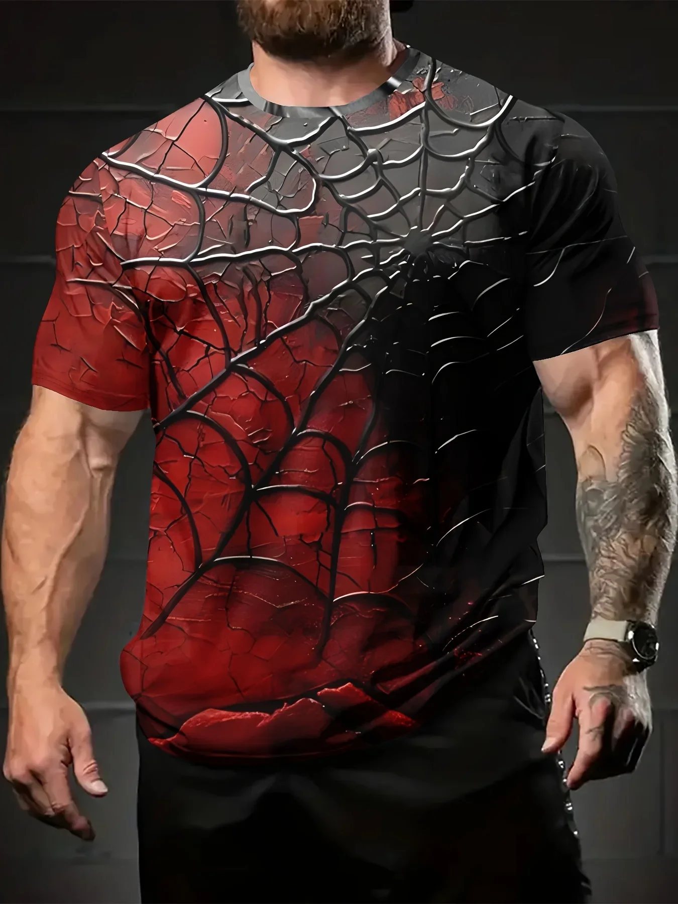 Camiseta con gráfico de telaraña oscura seleccionada de Pearson para hombre, camiseta informal de verano de manga corta con cuello redondo, poliéster transpirable