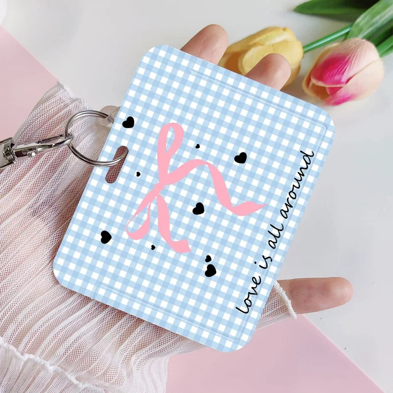 Blue Check Business Card Holder Cute Credit Card Holders Bank ID Holders Badge Child Bus Card Cover Case Student Supplies