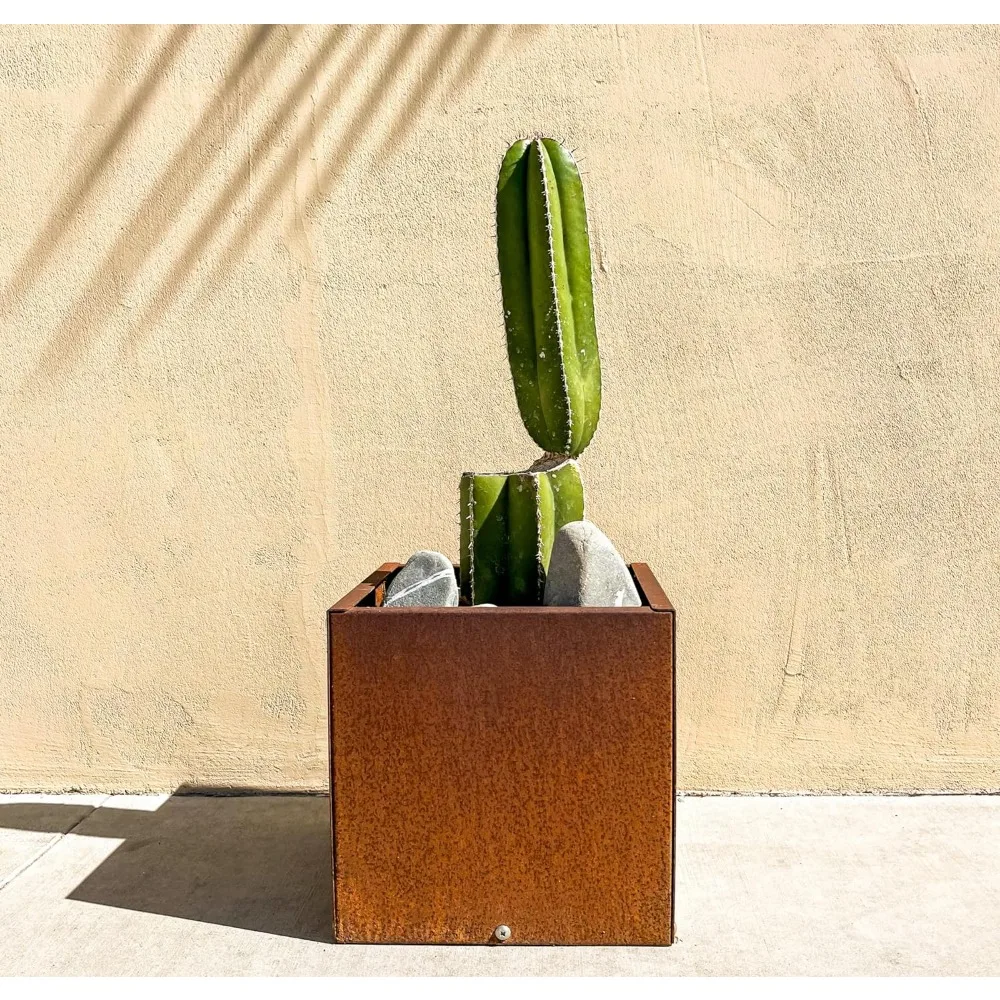 Large Raised Metal Garden Bed for Commercial Use,  Rustic & Modern Farmhouse Design, Corten Steel Cube Outdoor Planter Box