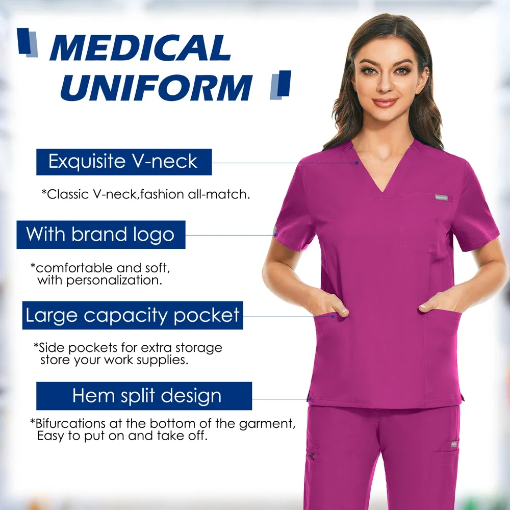 Vrouwen Scrub Top Medische Uniformen V-hals Spa Uniformen Korte Mouwen Verpleging Werkkleding Arts Overalls Veterinaire Blouse Grote Zakken