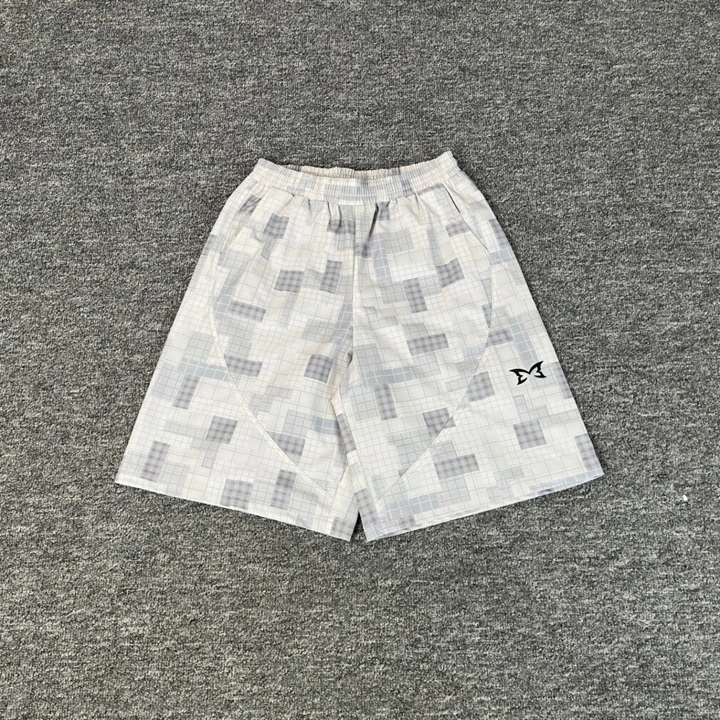 

Loose Fit Patterned Camouflage Grid Summer Shorts Trendy Straight Leg Five-Quarter Length Unisex Polyester Fiber
