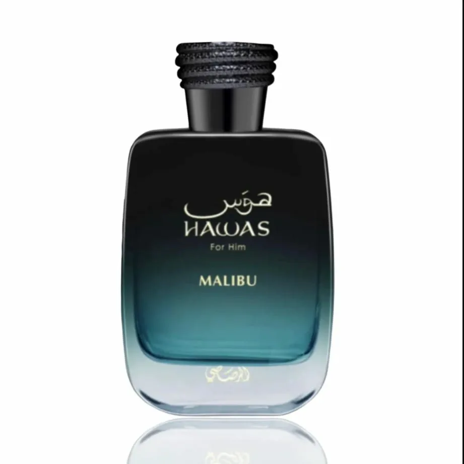 RASASl Hawas Malibu Tropical Eau De Parfum Spray Untuk Pria, 3.4 Ons, Parfum dengan Aroma Segar Akuatik, Jeruk, dan Kayu, Tahan Lama