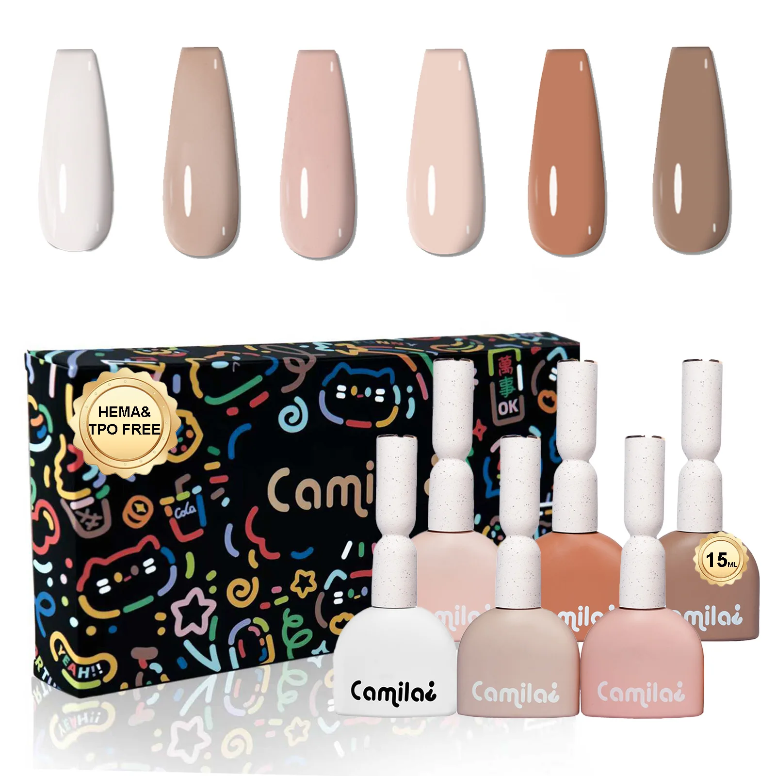 カミラ-6個入り-15ml-hema-tpoフリー-ライトヌード-ジェルネイルポリッシュキット-ソークオフジェルポリッシュ-マニキュアサロン-女性用-lセット