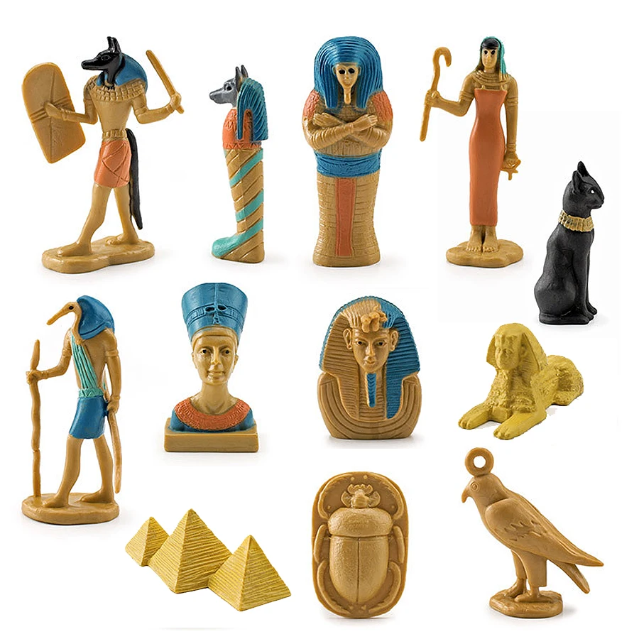 12PCS MINI Ancient Egypt Colored Figurines Include Thoth,Bastet,Scarab,Anubis,Amulet,Isis Collection Decoration Kid Toys