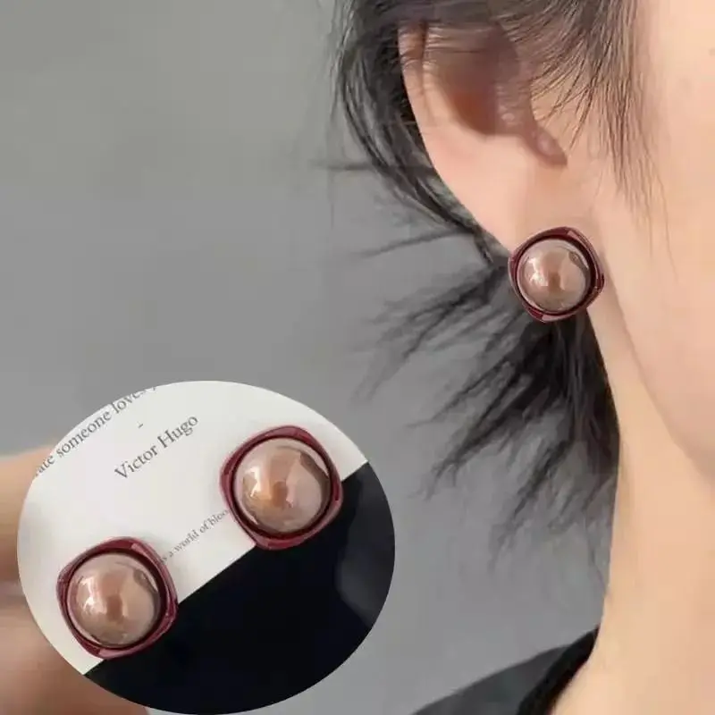 Anting Oval Logam Matte Warna Perak Emas Warna Kontras Perhiasan Besar Pesta Antik untuk Wanita Anak Perempuan