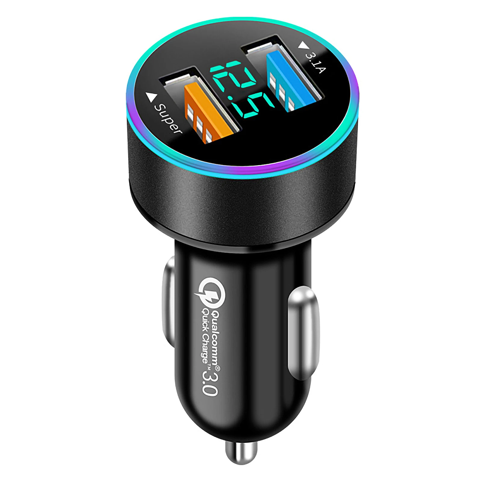 38W Car Charger PD+USB QC3.0 Quick Charging Phone Charger 12V -24V Cigarette Lighter Socket with LED Voltmeter Display