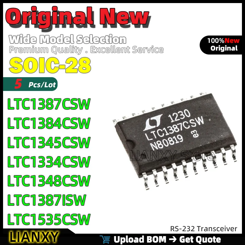 

5pcs SOIC-28 LTC1387CSW LTC1384CSW LTC1345CSW LTC1334CSW LTC1348CSW LTC1387ISW LTC1535CSW RS-232 Transceiver New Original