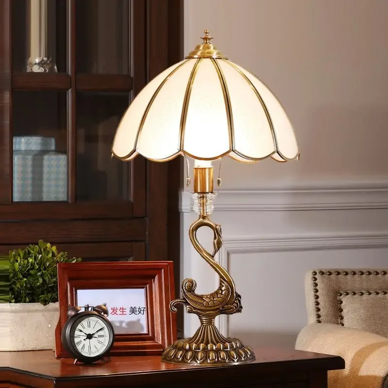 SOFEINA Modern Swan Copper Table Lamps LED Creative Retro Brass Glass Desk Light for Home Living Room Bedroom Study Decor