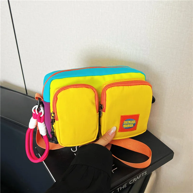 

New Fashion Crossbody Bags Color Block Splicing Multi Pocket Lightweight Small Square Bag Women Versatile Firefighter Style Bag