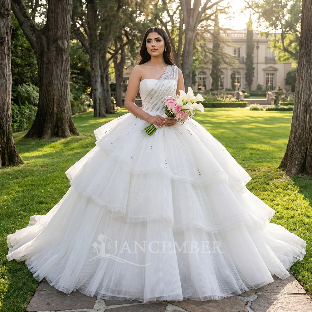 

Customizd Prom Dresses Long Evening Elegant Sleeveless Crystal Wedding Guest Woman Dress Tiered vestidos de novia