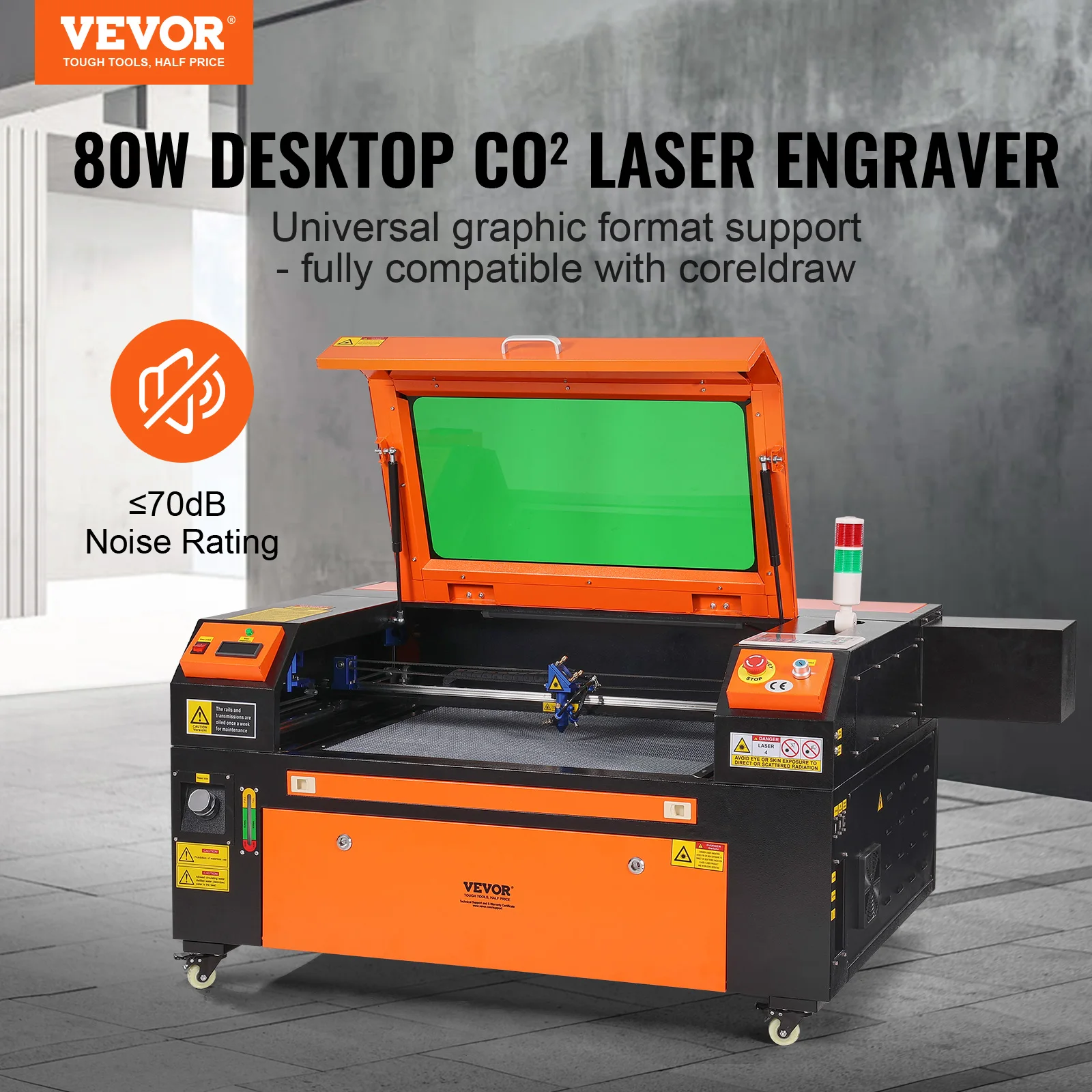 VEVOR 80W CO2 Laser Engraver, 20 x 28 in, 19.7 IPS Laser Cutter Machine with 2-Way Pass Air Assist, for Wood Acrylic Fabric