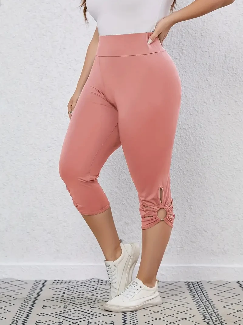 Plus Size 1XL-5XL Women's High Rise Cut Out Capri Leggings Solid Casual Leggings Sports Yoga Pants