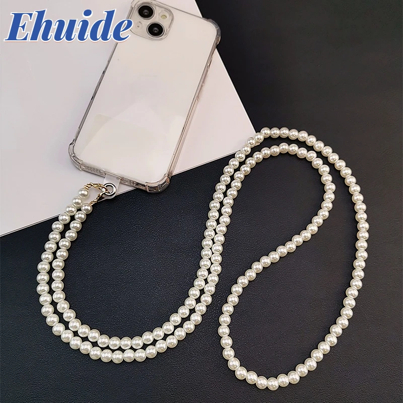 

Phone Lanyard Long Crossbody Necklace Chain Hand-beaded Plastic Pearl Strap Anti-lost Sling Universal Clip Bag for Phone Case