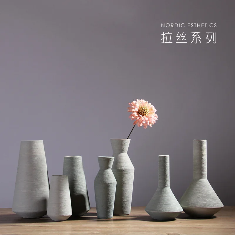 New Chinese-style creative brushed plain-fired ceramic vase, dried flower arrangement, living room home soft decoration ornament