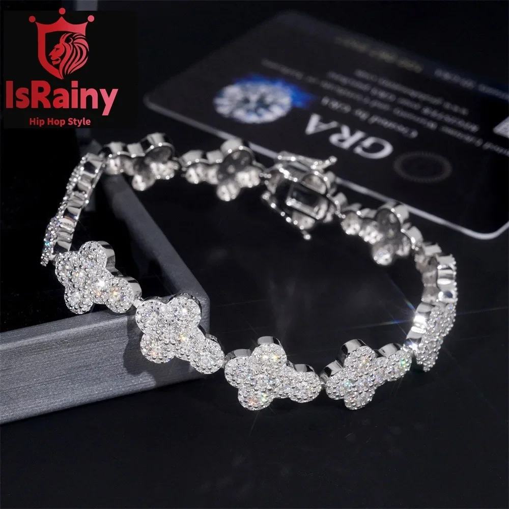 IsRainy Hip Hop Rock 100% 925 Sterling Silver D Color Real GRA All Moissanite Diamonds Cross Bracelets Cuban Chain Fine Jewelry