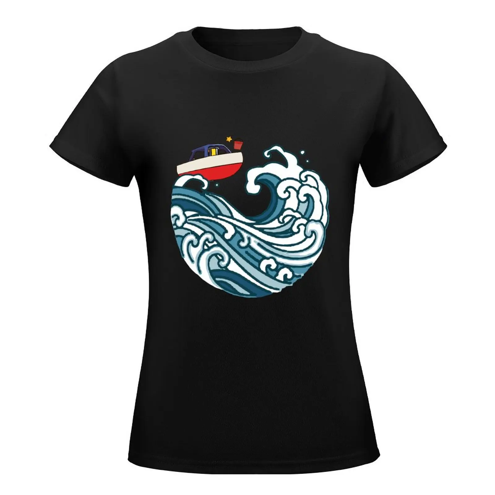 boat on big wave T-Shirt tops Female clothing summer tops cute t-shirts for Women