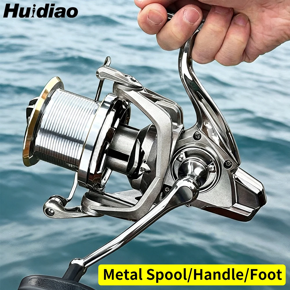 Carretilha de Pesca Huidiao Heavy Duty 8000-14000 com Drag Máximo de 25KG, Carretel/Manivela/Pé de Metal Resistente para Pesca em Alto Mar e Grandes Peixes