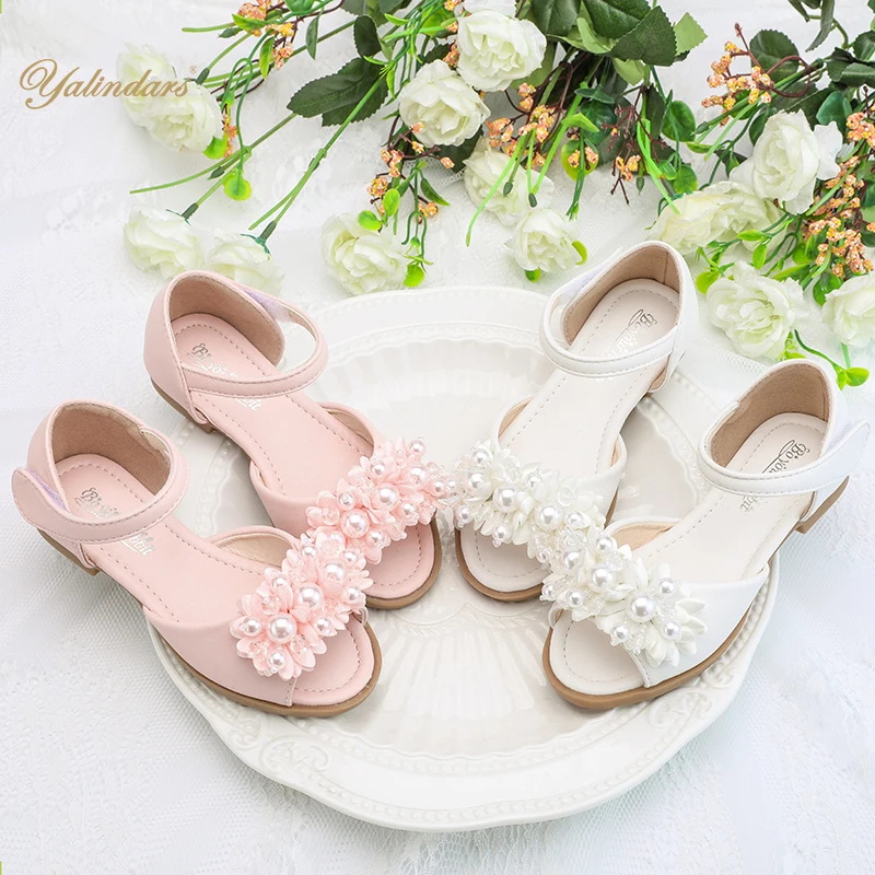 

Yalindars Pink And White Children Shining Princess Low Pump Heel Shoes Party Dress Shoes for Kids Girls