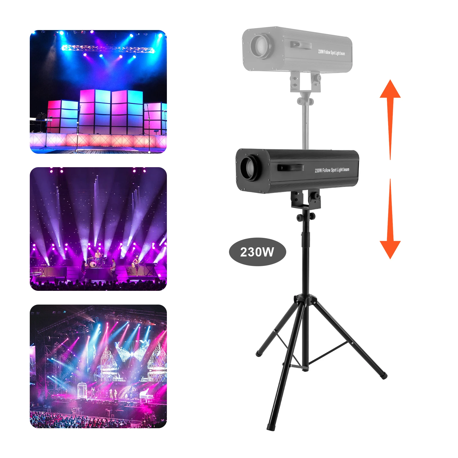 230W Stage Spotlight LED Spotlight Follow Spot Light Professional Performance Lights for Event Production Adjustable Aperture