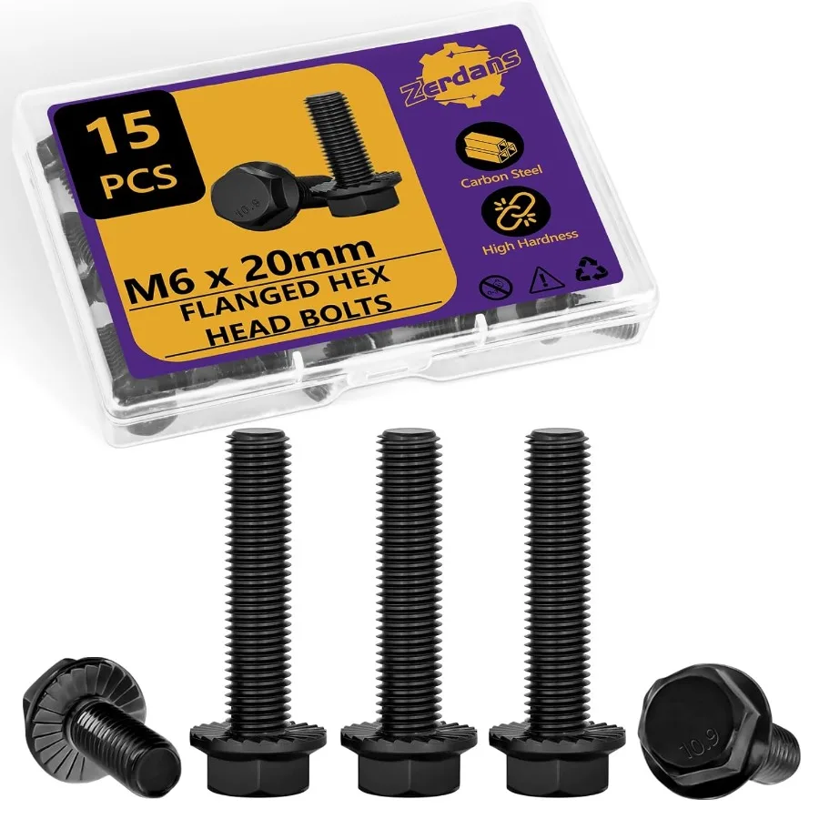 M61.0 x20mm フランジ付き六角ボルト 15 個 メトリックフランジ六角ネジ 10.9 炭素鋼 フランジ付き六角ボルト詰め合わせ 固定用 C