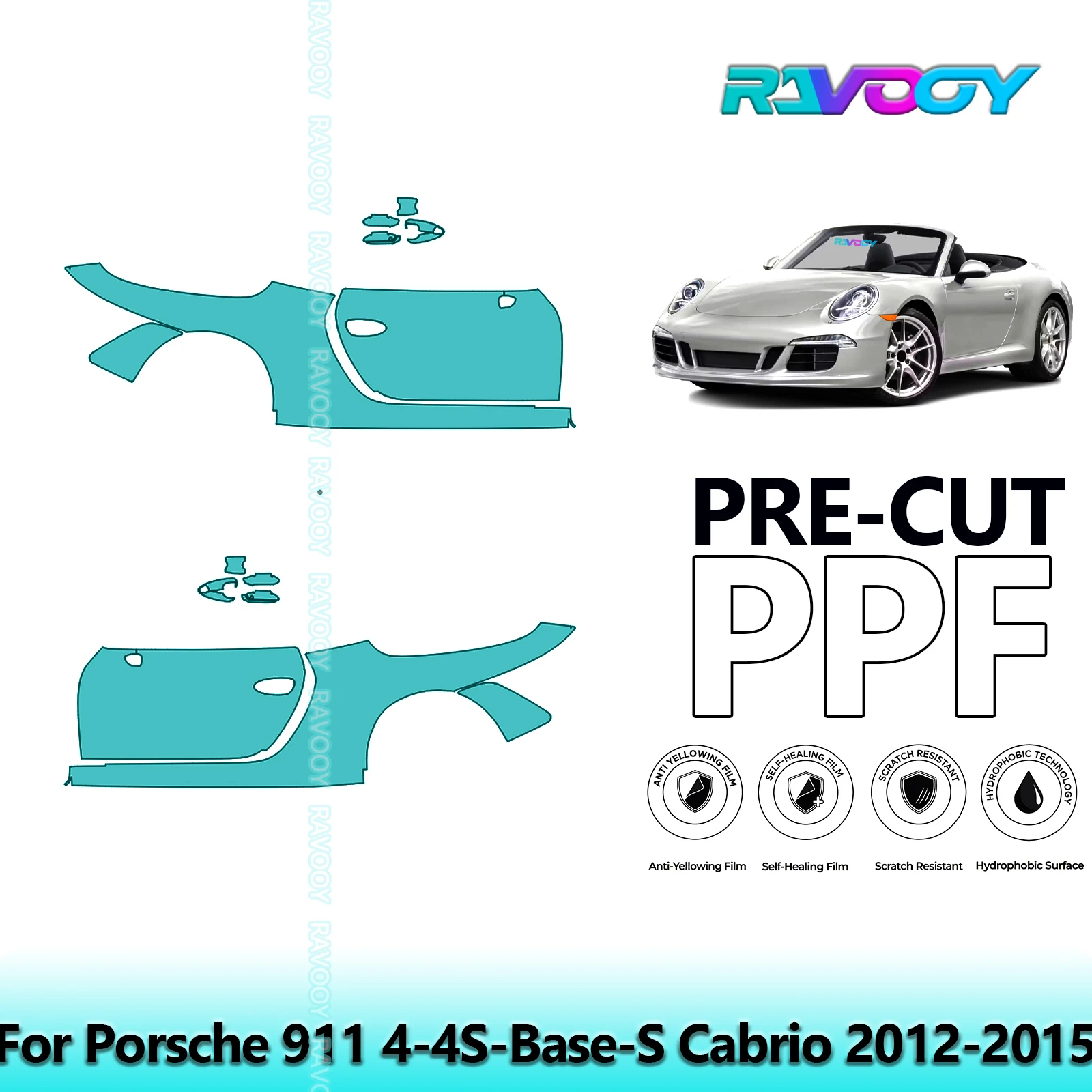 

For Porsche 911 4-4S-Base-S Cabrio 2012-2015 8.5mil Clear Matte Pre-Cut PPF Door & A/B Pillar Kit TPU Paint Protection Film Set