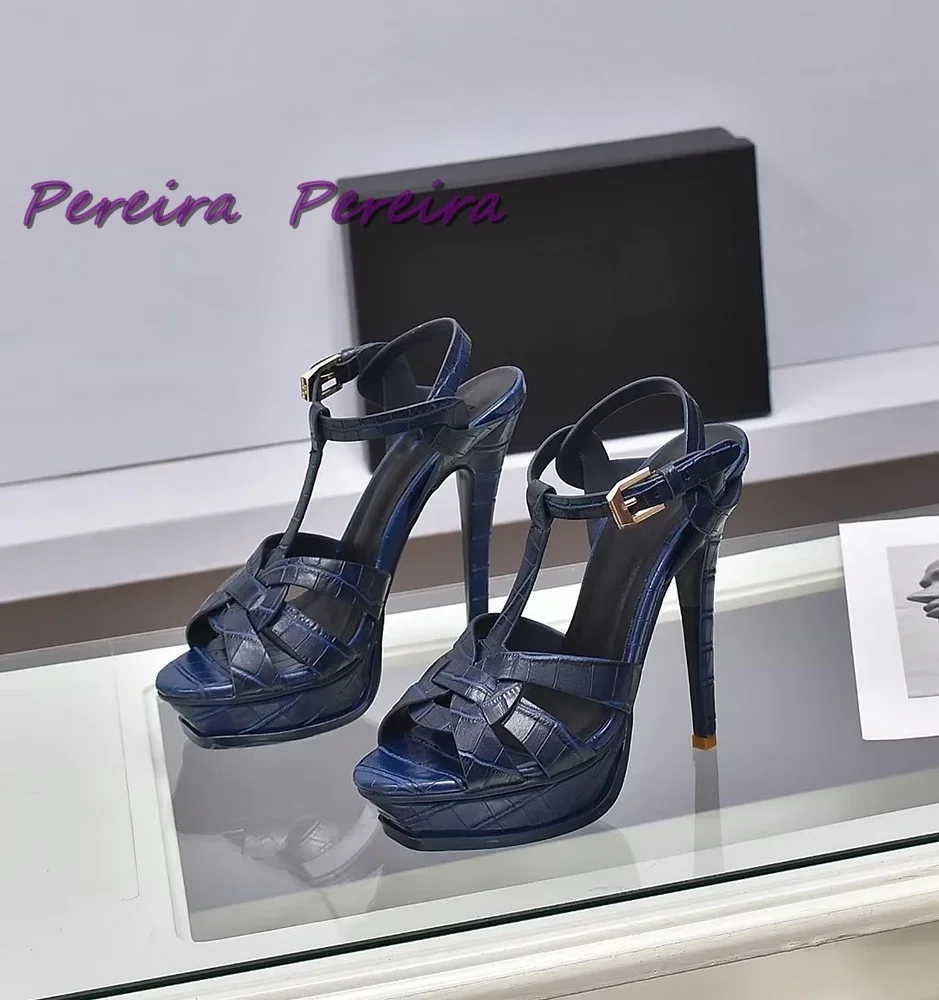 Classic Braided Platform Women Sandals Solid Super High Heel Open Toe Stiletto Buckle Strap 2025 Gold Dating Dress Party Shoes