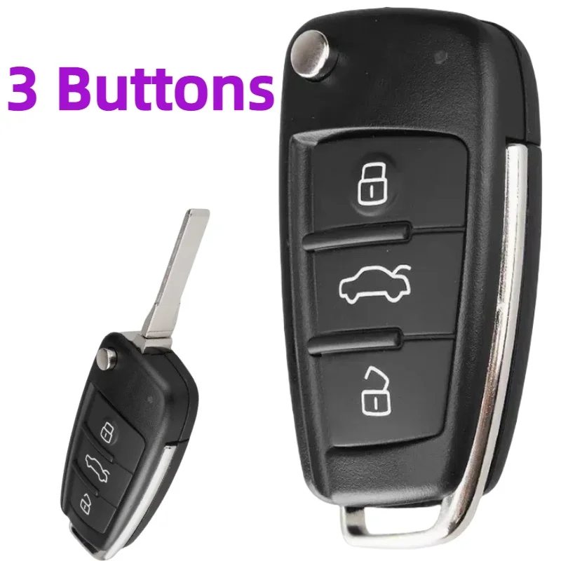 Audi 3 Buttons Replacement Remote Flip Key Fob Case Shell For Audi A3 A4 A6 Q7 TT HU66 Uncut Blade