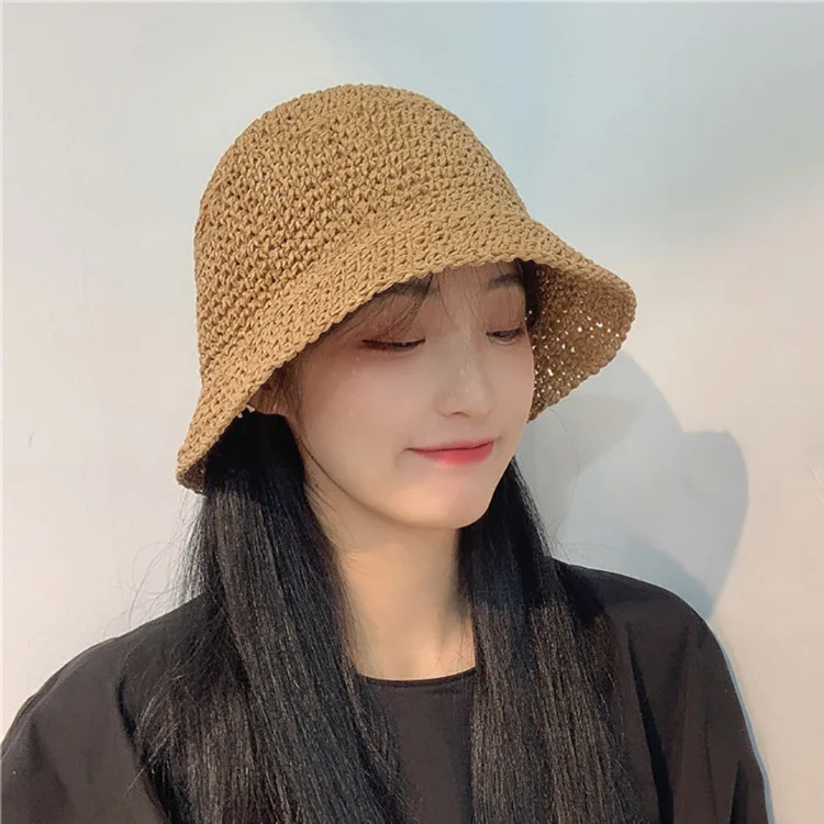 New 2023 Summer New Folding Straw Hat Outdoor Beach Sun Hats for Women Solid Color Bucket Hat Women Goros Caliente Para Mujer