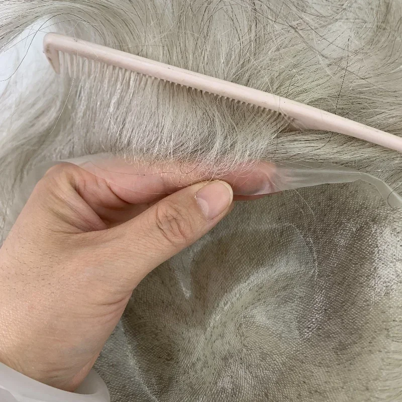 2025/Customize brown real white grey human hair Male Hair Prosthesis 0406 0608 0810 Full thin  men's toupee fast delivery