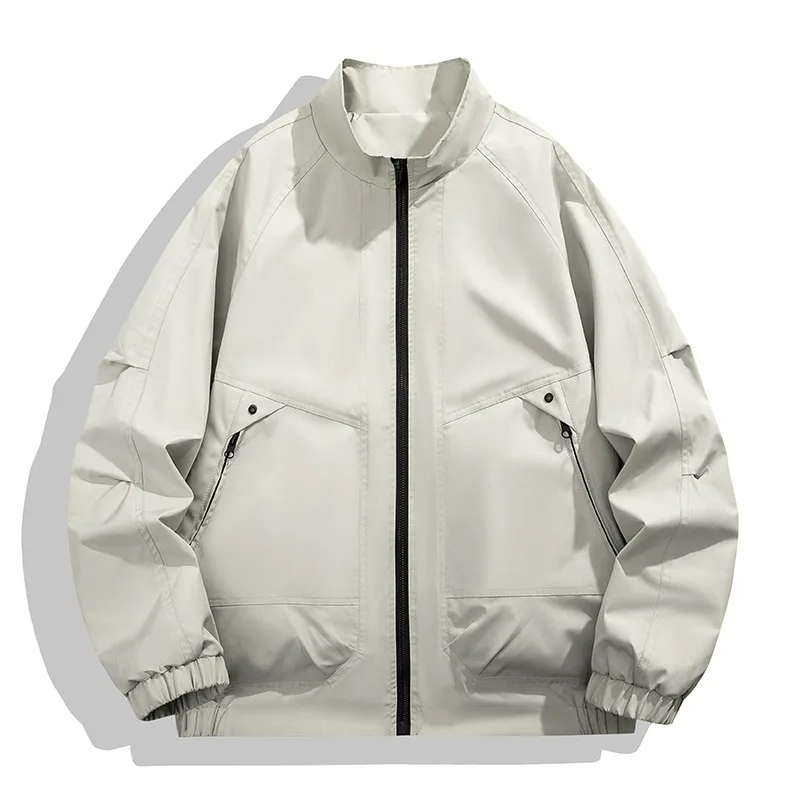 

Retro Solid Color Men's Stand Up Collar Windproof Jacket Fashion Casual Outdoor Sports Jackets Trendy Versatile Baseball Jacket