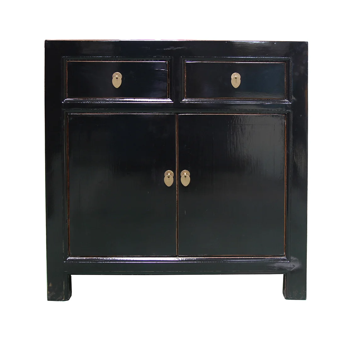 Chinese Retro Hand Painted Antique Reproduction High Glossy Black Cabinet