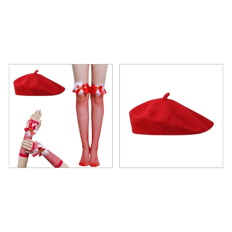 Berretto rosso natalizio con guanti a calza in rete per cappello da carnevale invernale Cappello da festa Drop Shipping