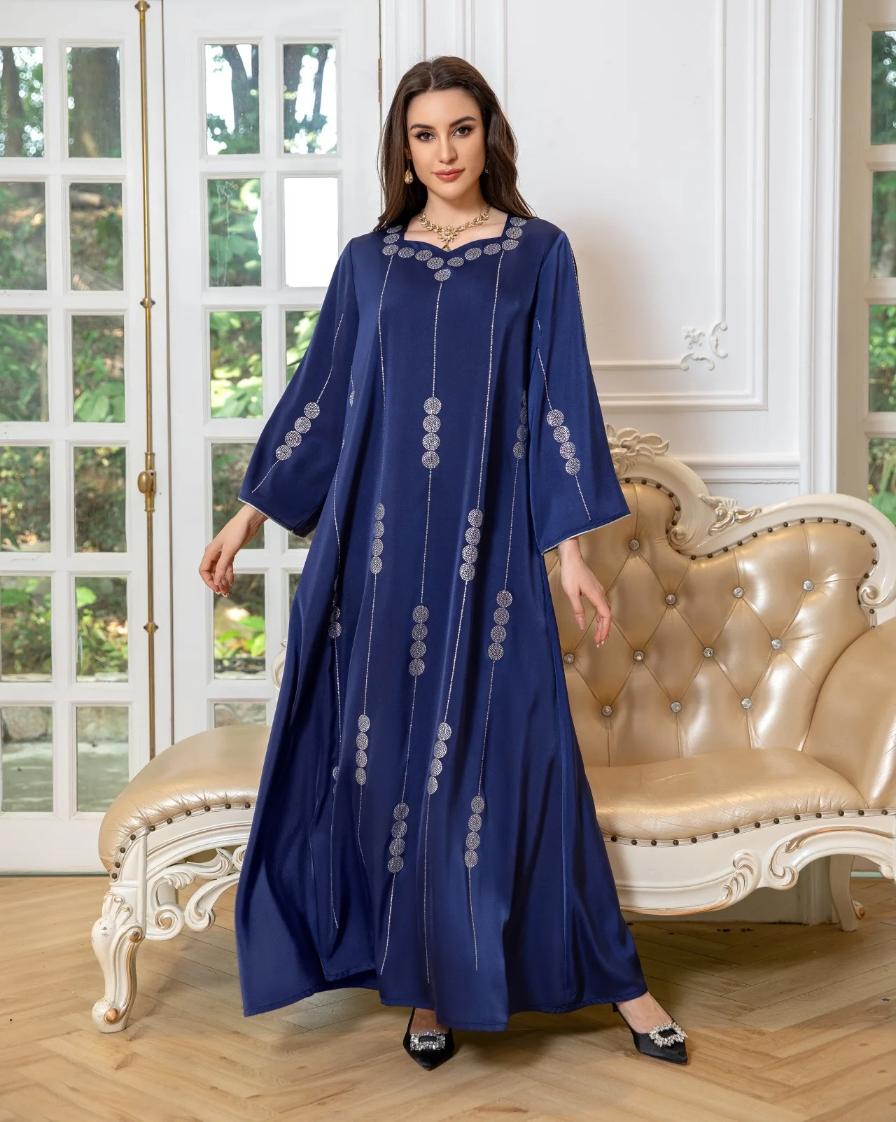 Vestido muçulmano cetim de diamante para mulheres, Kaftan marroquino, Abaya para festa, Hijab feminino, Kaftan marroquino, vestidos de Turquia