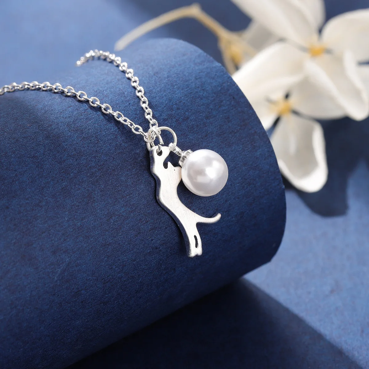 Modische Gebürstete Kätzchen-Perlen 925 Sterling Silber Schmuck Süße Tier-Choker-Halsketten XL272