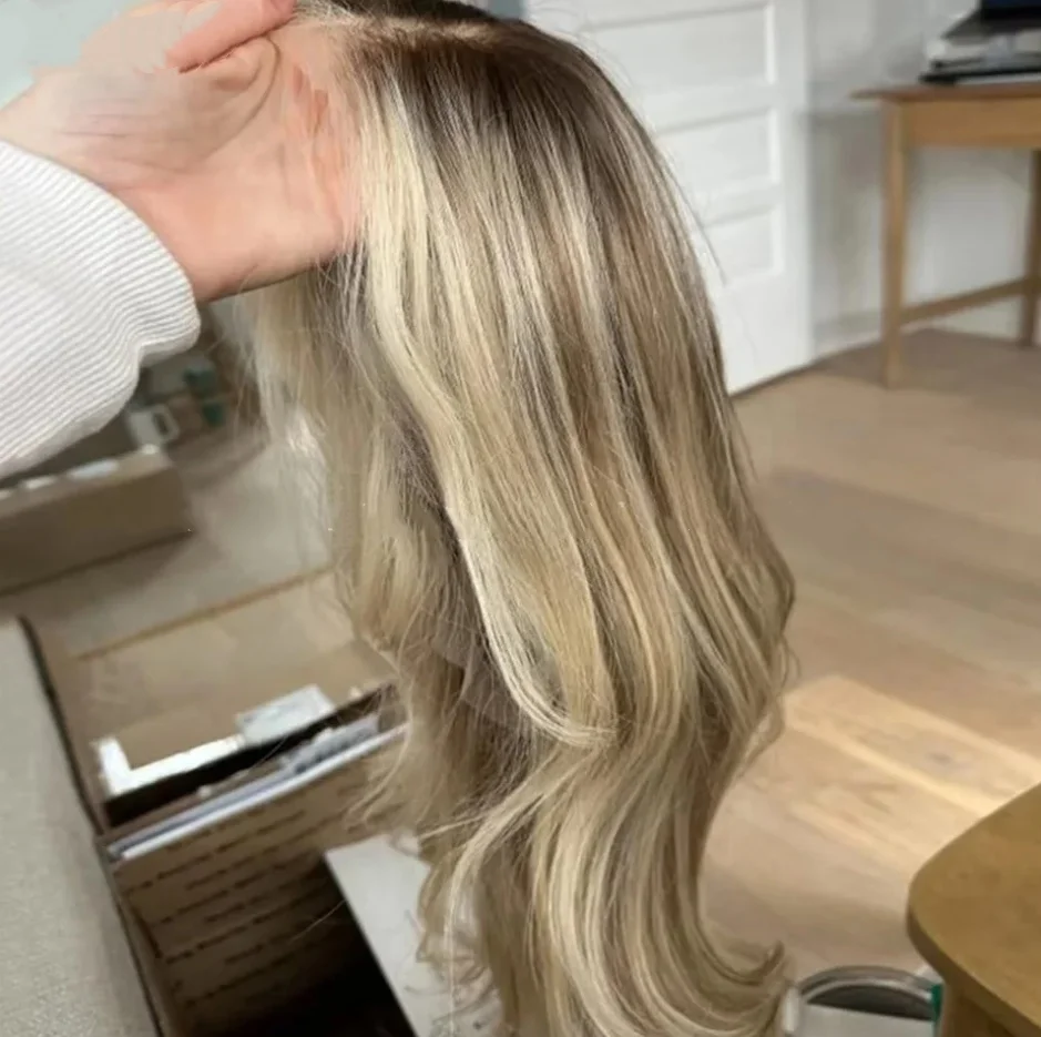 الرماد شعر مستعار أشقر الجذور الداكنة العسل شقراء أومبير Balayage متموجة الاصطناعية الدانتيل شعر مستعار أمامي شعر مستعار أشقر طبيعي شعر مستعار طبيعي للنساء