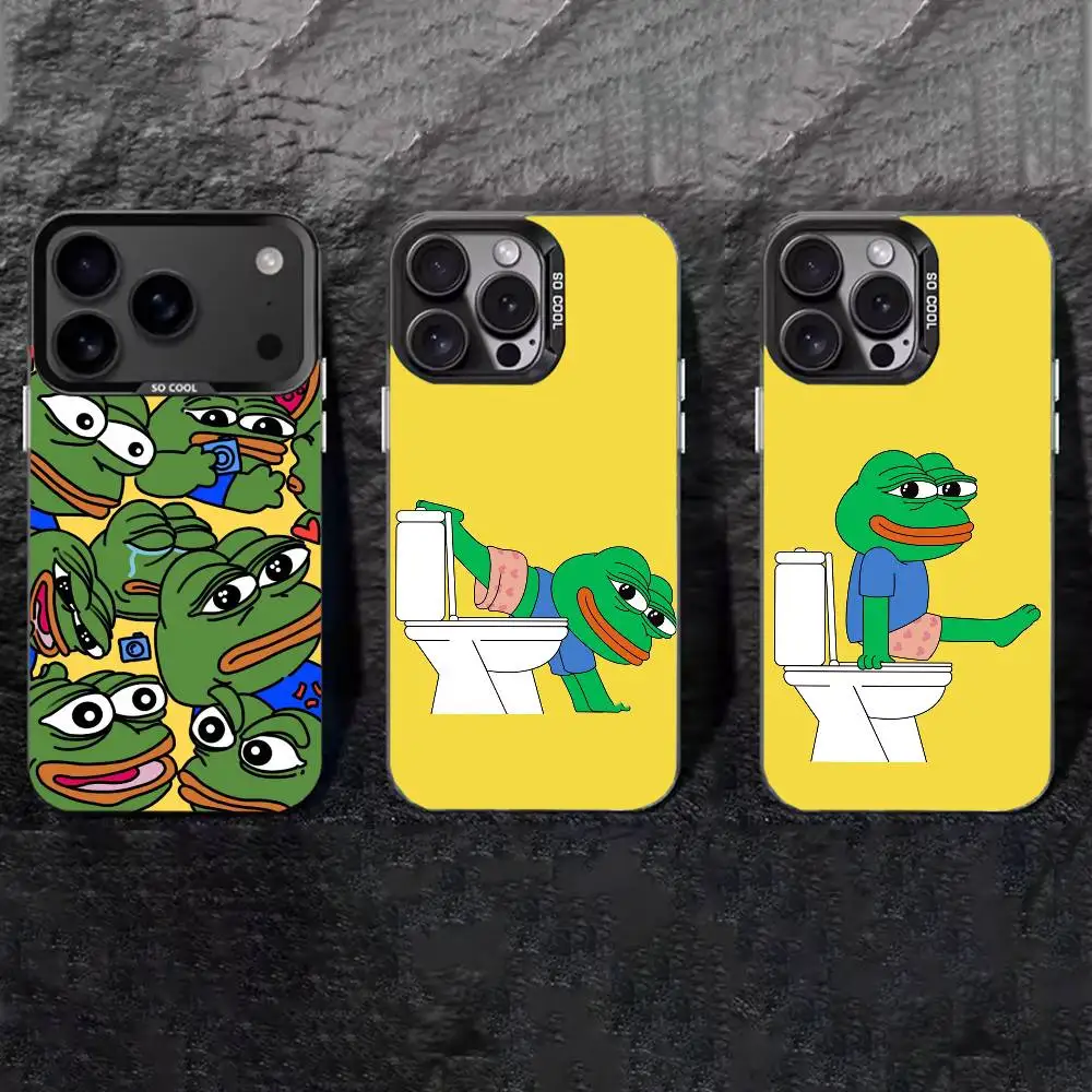 

Funny P-Pepe Frog Sad Phone Case For iPhone 17,16,15,14,13,12,11 Plus,Pro Max,XS,Colored silver phone case